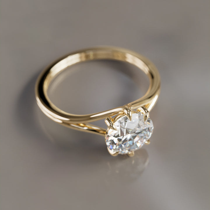 Unique Split Shank Round Lab Created Diamond Engagement Ring By Valley Rose