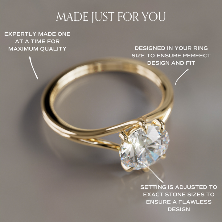 Unique Split Shank Round Lab Created Diamond Engagement Ring By Valley Rose