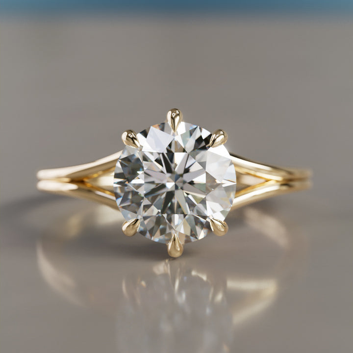 Unique Split Shank Round Lab Created Diamond Engagement Ring By Valley Rose