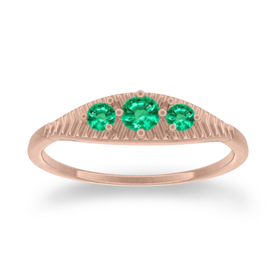 Textured Emerald Ring, Mojave Chevron Gold Band By Valley Rose Ethical Jewelry
