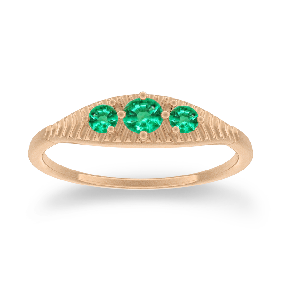 Textured Emerald Ring, Mojave Chevron Gold Band By Valley Rose Ethical Jewelry