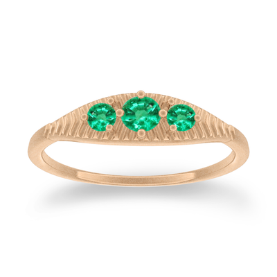 Textured Emerald Ring, Mojave Chevron Gold Band By Valley Rose Ethical Jewelry