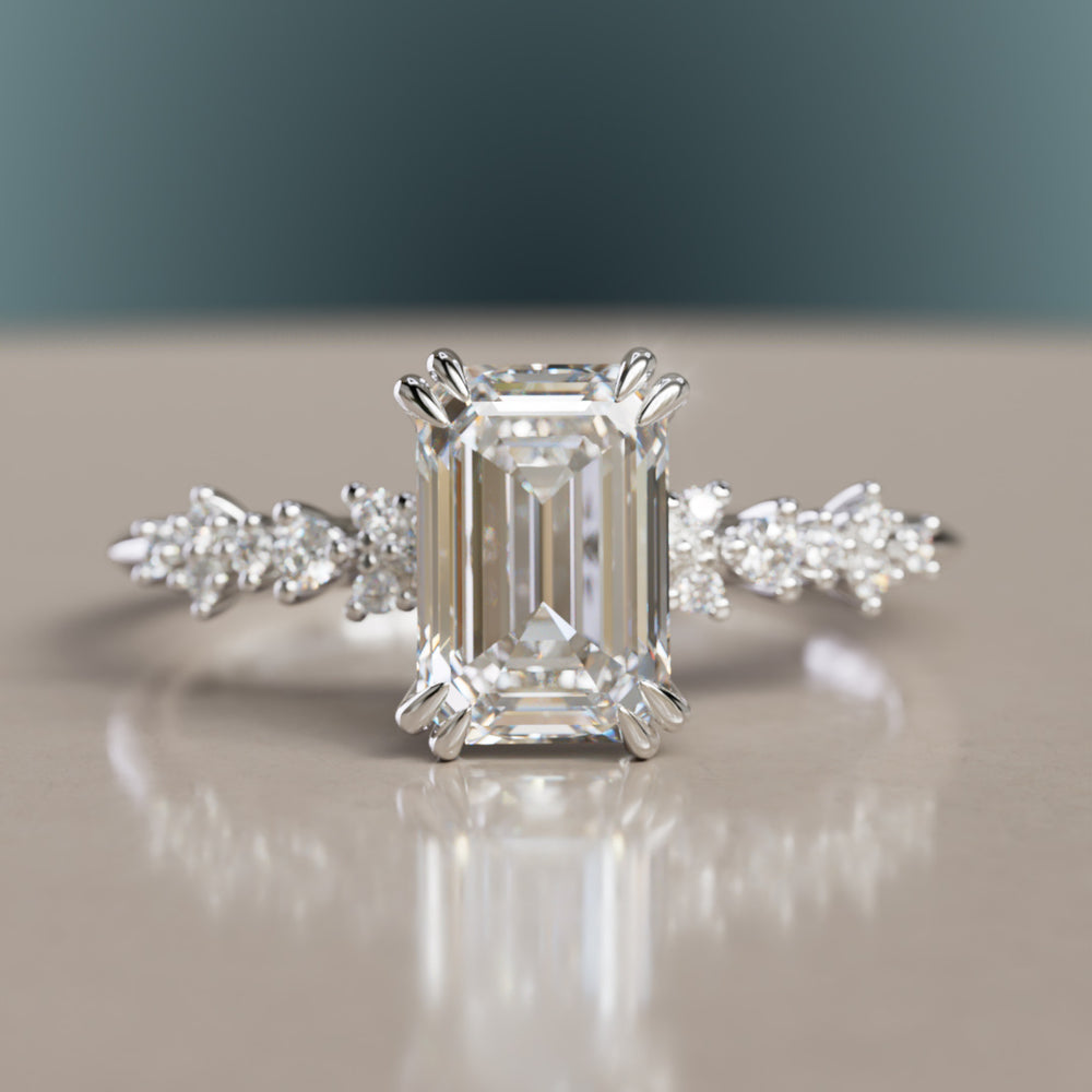 Nature Inspired Celestial engagement ring with Emerald Cut Diamond By Valley Rose