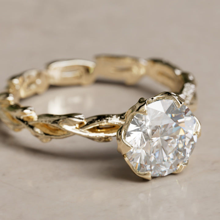 Niamh Petal Prong Round Lab Diamond Elvish Nature Engagement Ring By Valley Rose