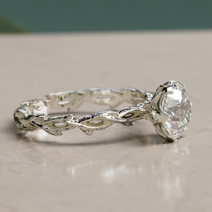 Niamh Petal Prong Round Lab Diamond Elvish Nature Engagement Ring By Valley Rose