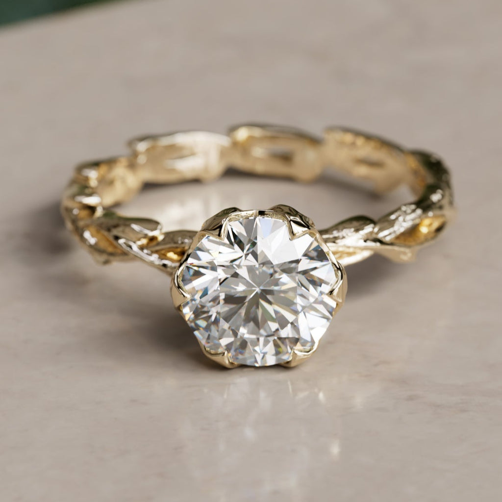 Niamh Petal Prong Round Lab Diamond Elvish Nature Engagement Ring By Valley Rose