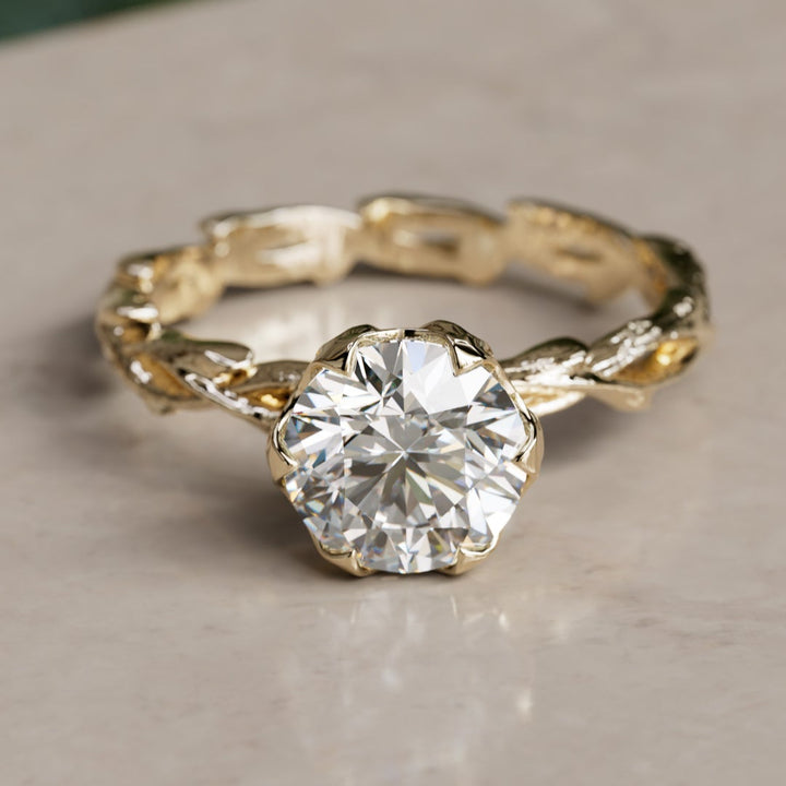 Niamh Bloem Tand Rond Laboratorium Diamant Elfen Natuur Verlovingsring
