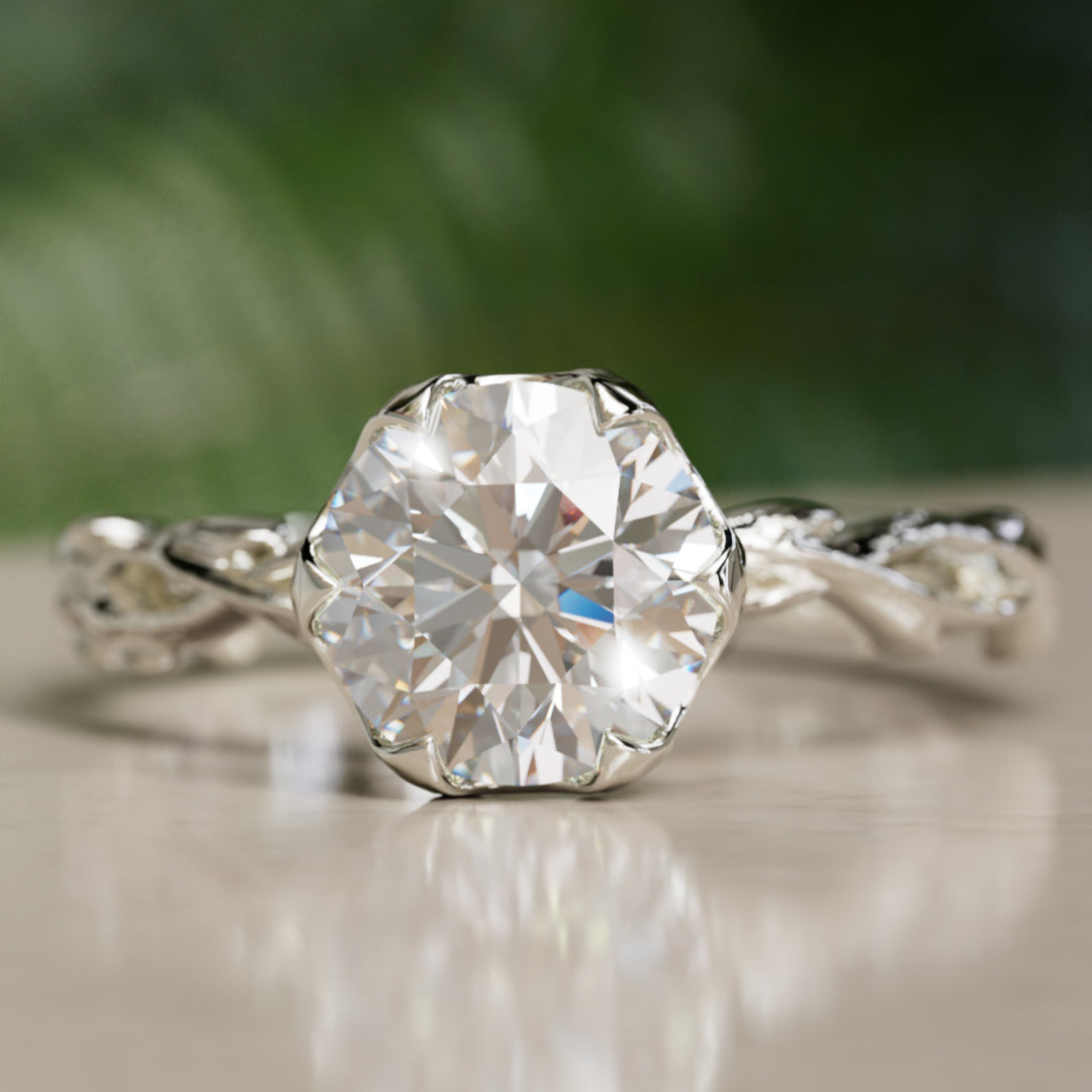 Niamh Bloem Tand Rond Laboratorium Diamant Elfen Natuur Verlovingsring