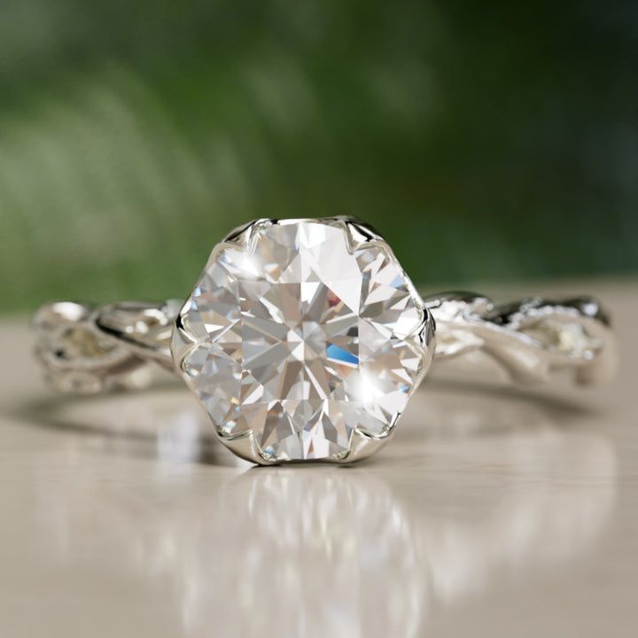Niamh Bloem Tand Rond Laboratorium Diamant Elfen Natuur Verlovingsring