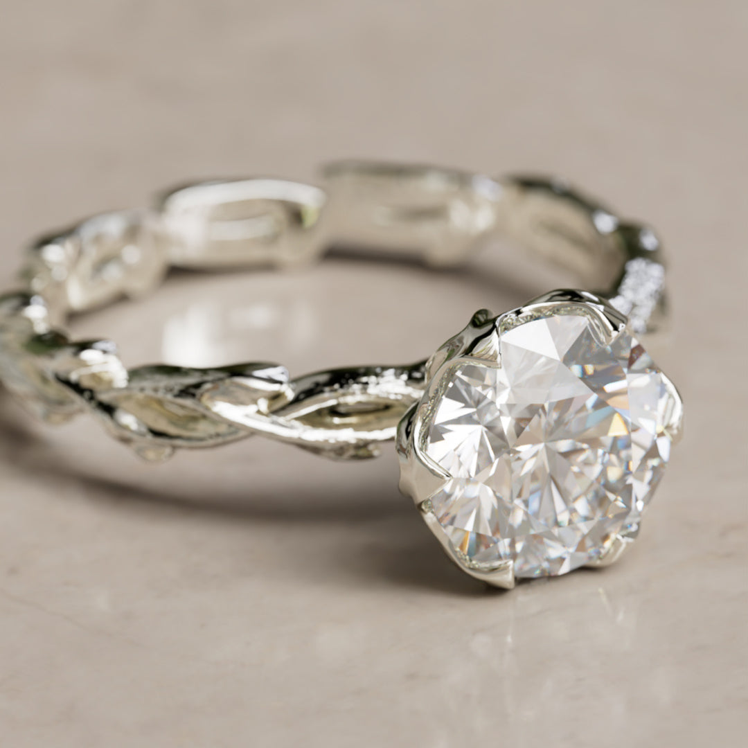 Niamh Bloem Tand Rond Laboratorium Diamant Elfen Natuur Verlovingsring