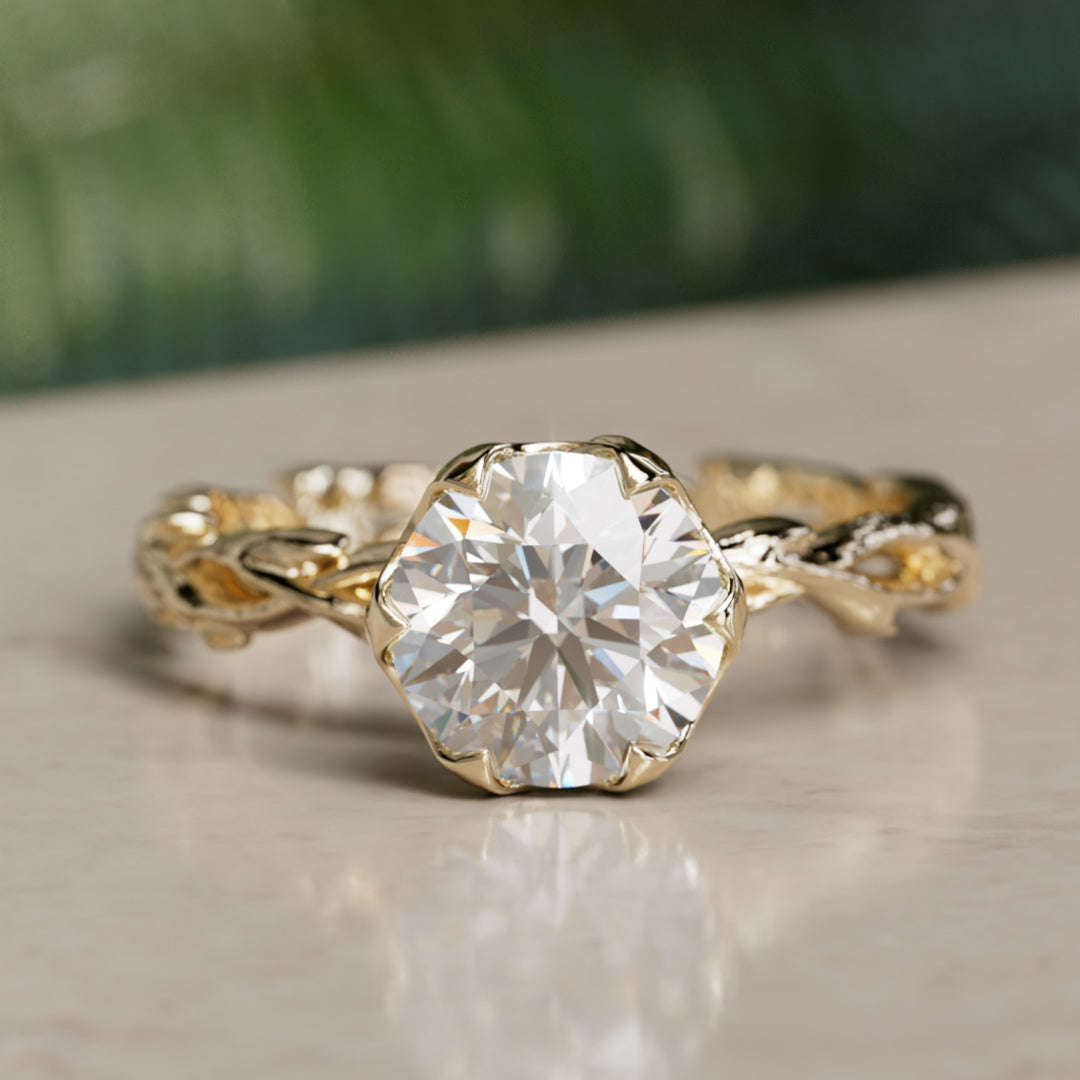 Niamh Bloem Tand Rond Laboratorium Diamant Elfen Natuur Verlovingsring
