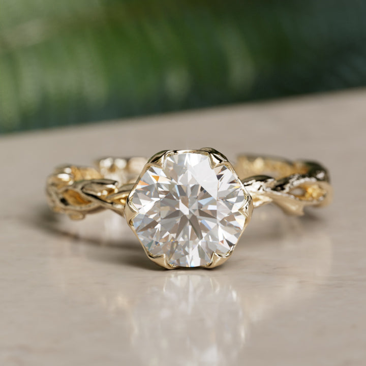 Niamh Bloem Tand Rond Laboratorium Diamant Elfen Natuur Verlovingsring