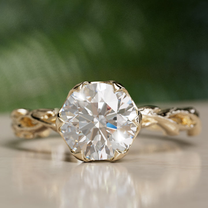 Niamh Bloem Tand Rond Laboratorium Diamant Elfen Natuur Verlovingsring