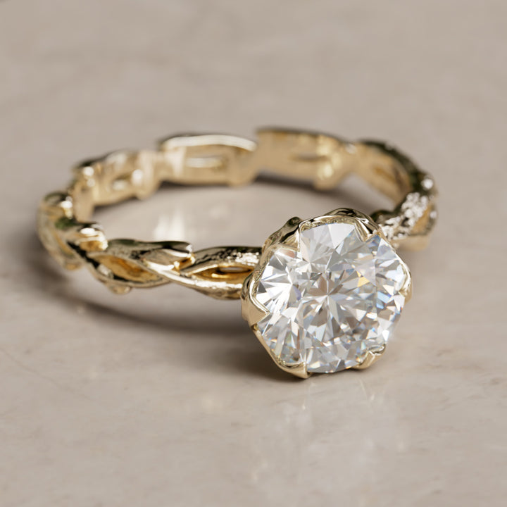 Niamh Bloem Tand Rond Laboratorium Diamant Elfen Natuur Verlovingsring