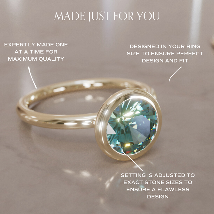 Nora Round Teal Sapphire Modern Unique Engagement Ring Bezel Solitaire By Valley Rose