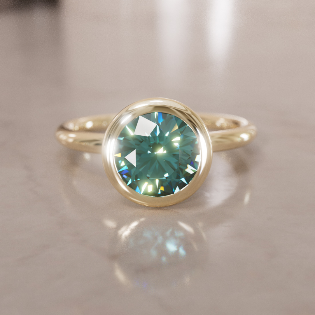 Nora Round Teal Sapphire Modern Unique Engagement Ring Bezel Solitaire By Valley Rose