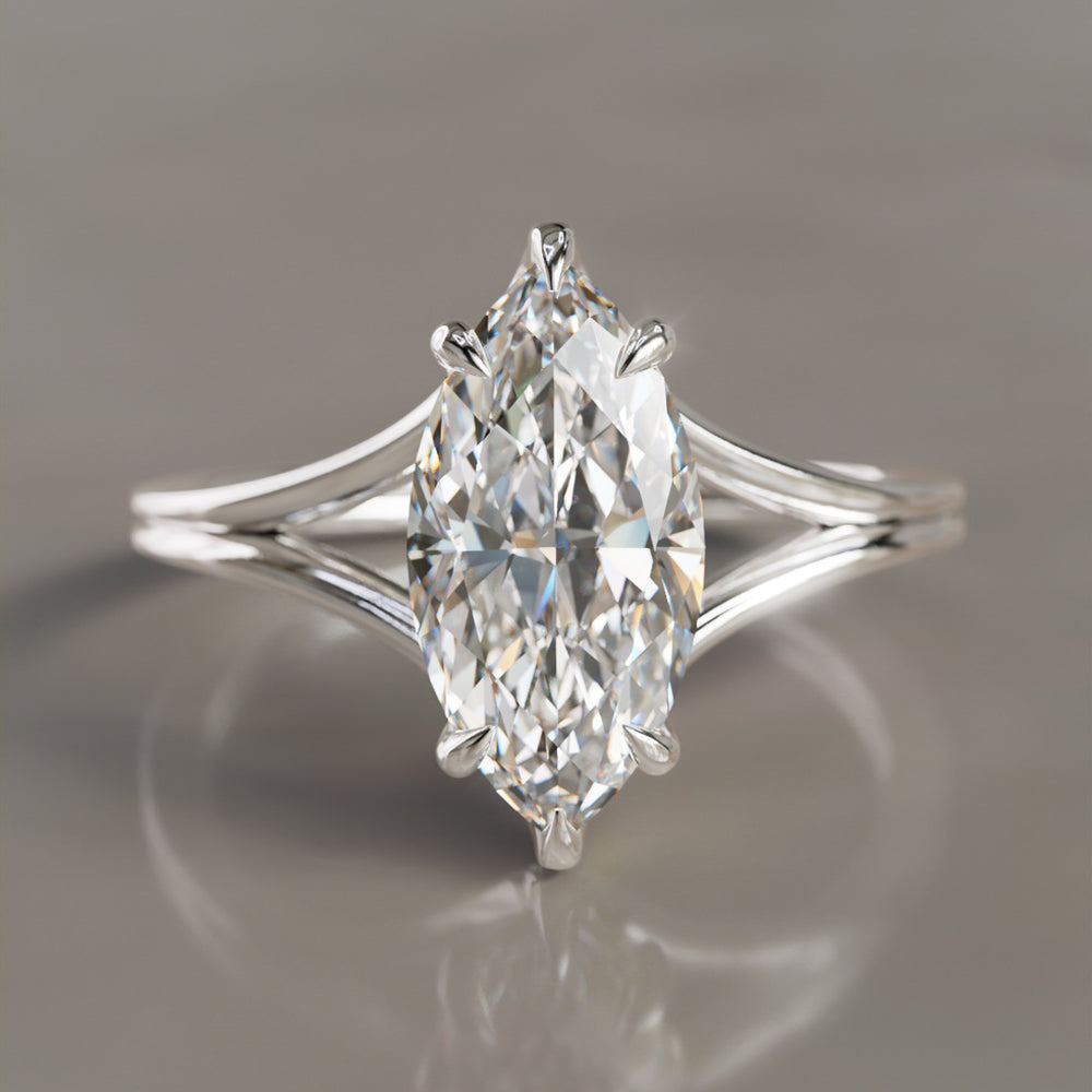 Unique Split Shank Marquise Lab Created Diamond Engagement Ring By Valley Rose