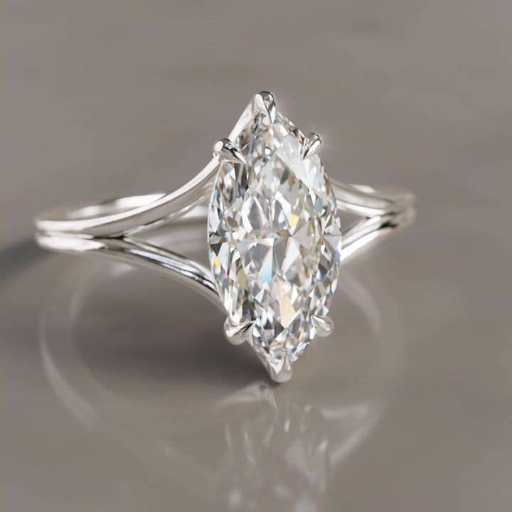 Unique Split Shank Marquise Lab Created Diamond Engagement Ring By Valley Rose