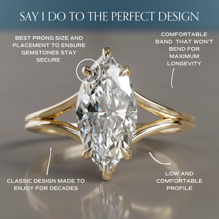 Unique Split Shank Marquise Lab Created Diamond Engagement Ring By Valley Rose
