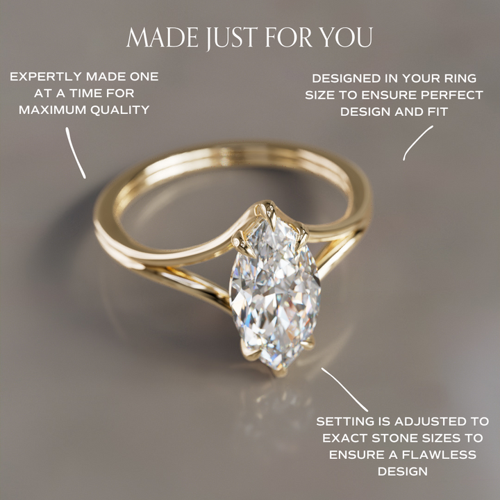 Unique Split Shank Marquise Lab Created Diamond Engagement Ring By Valley Rose