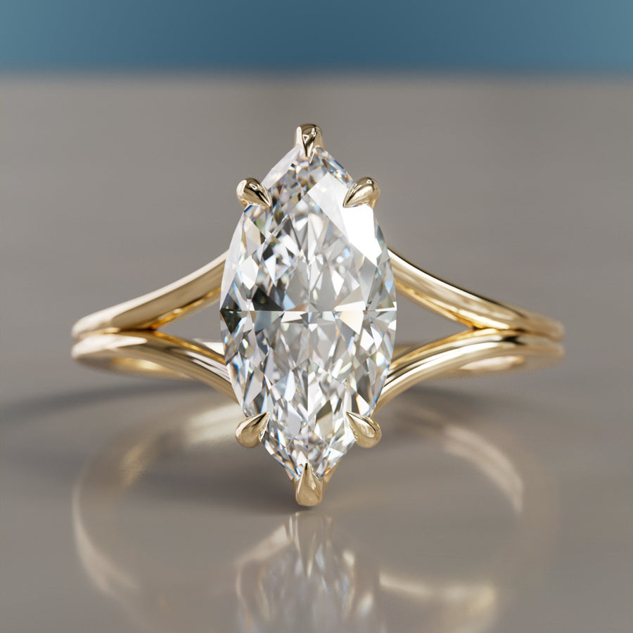 Unique Split Shank Marquise Lab Created Diamond Engagement Ring By Valley Rose