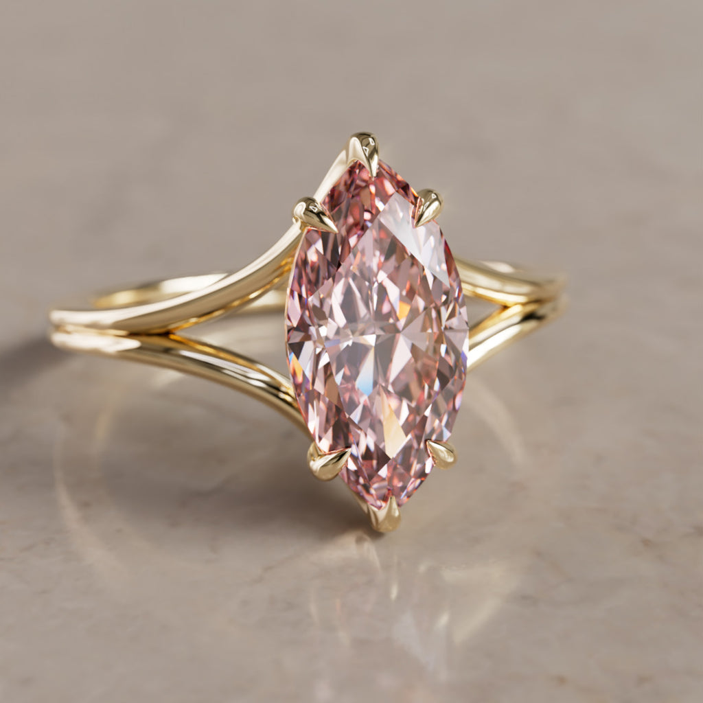 Nova Marquise Pink Lab Diamond Modern Unique Split Shank Engagement Ring By Valley Rose