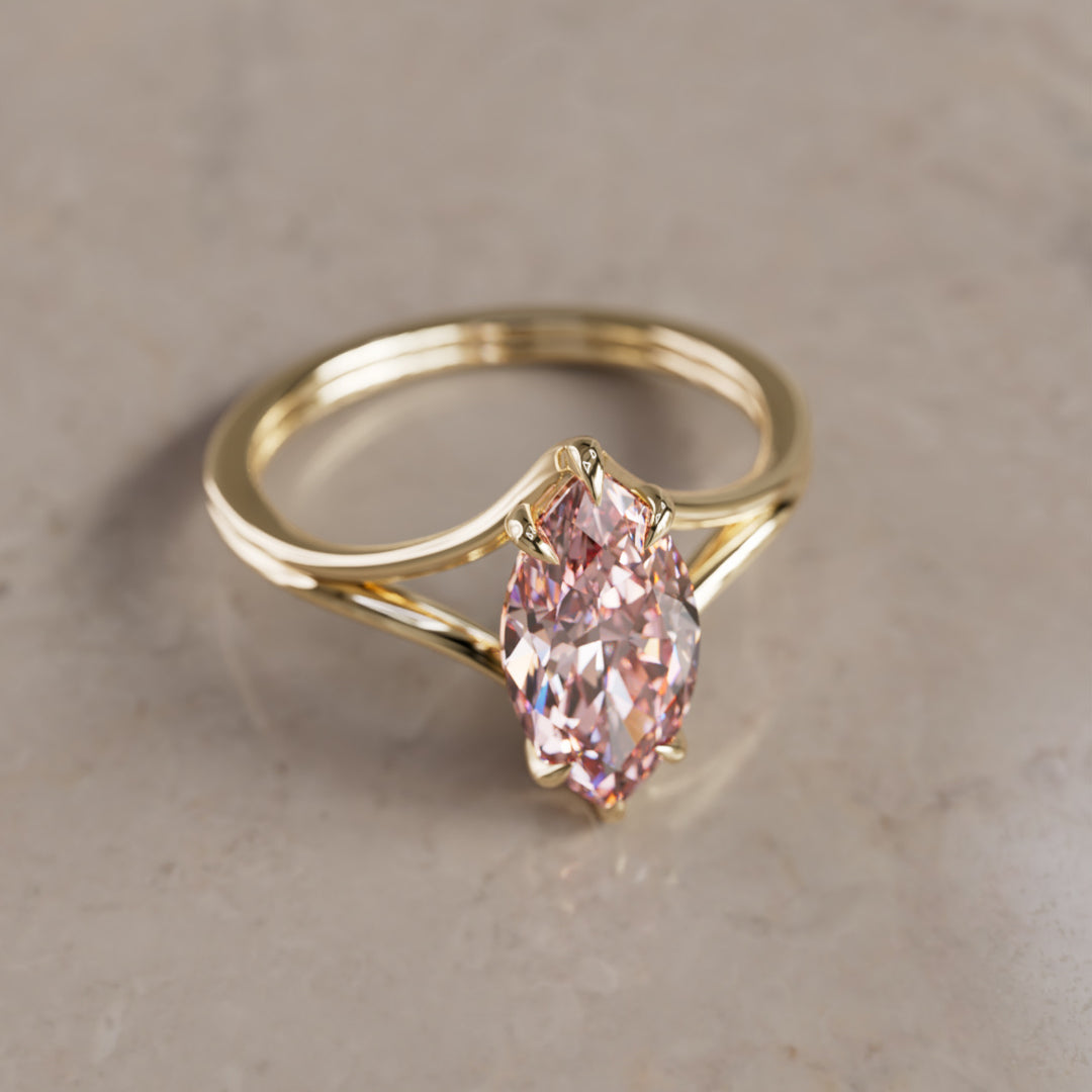 Nova Marquise Pink Lab Diamond Modern Unique Split Shank Engagement Ring By Valley Rose