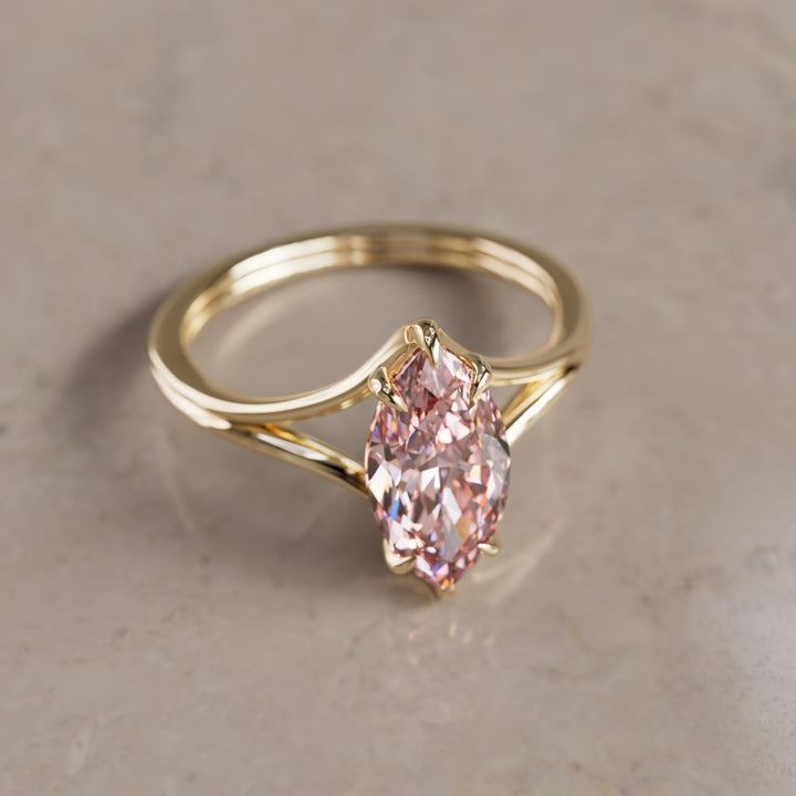 Nova Marquise Pink Lab Diamond Modern Unique Split Shank Engagement Ring By Valley Rose