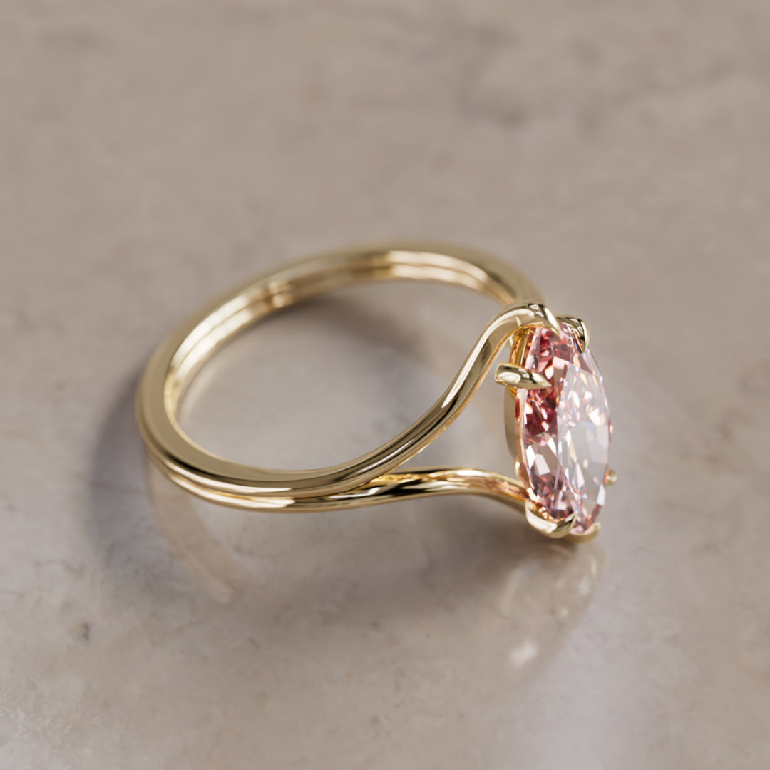 Nova Marquise Pink Lab Diamond Modern Unique Split Shank Engagement Ring By Valley Rose