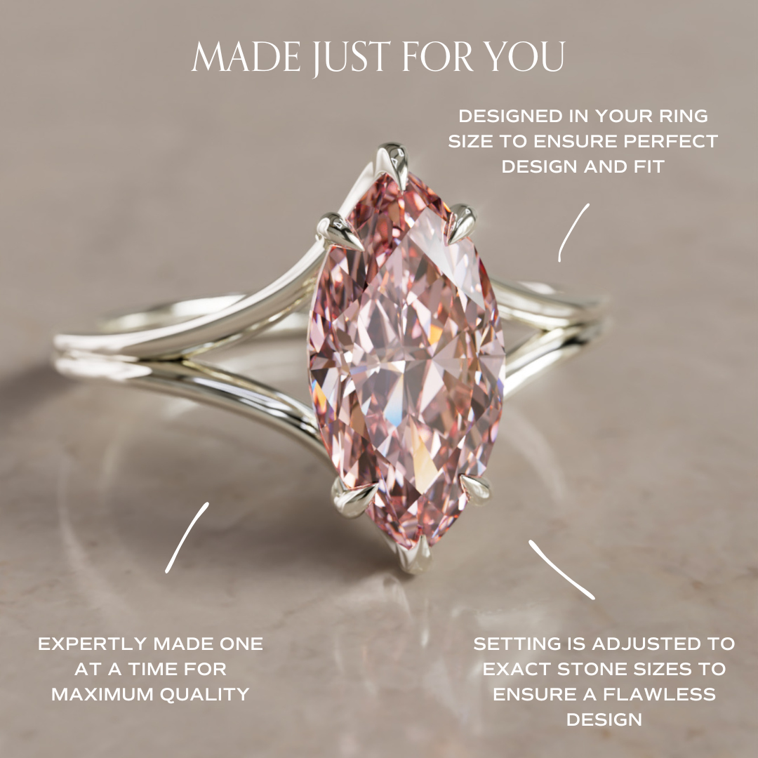 Nova Marquise Pink Lab Diamond Modern Unique Split Shank Engagement Ring By Valley Rose