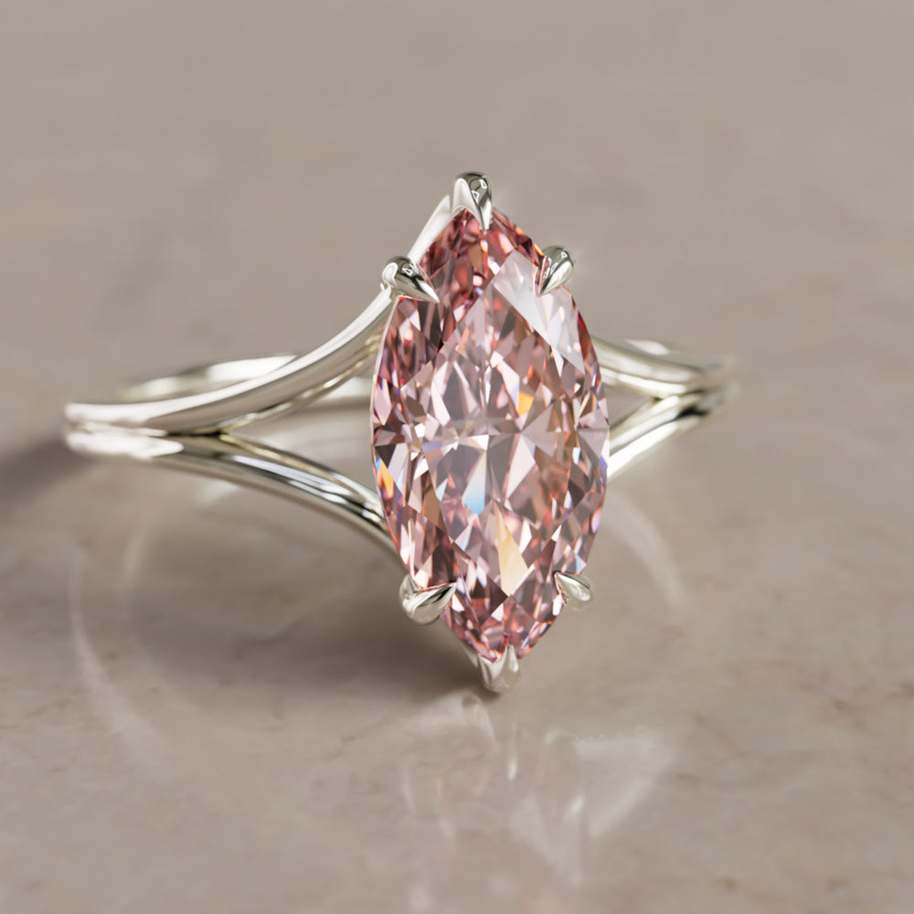 Nova Marquise Pink Lab Diamond Modern Unique Split Shank Engagement Ring By Valley Rose