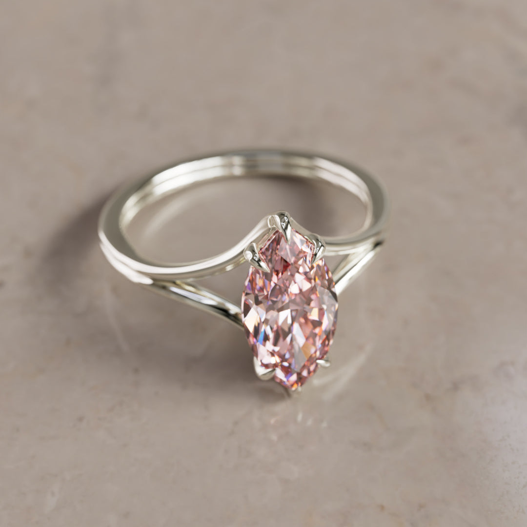 Nova Marquise Pink Lab Diamond Modern Unique Split Shank Engagement Ring By Valley Rose