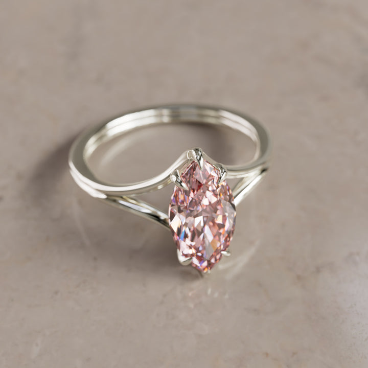 Nova Marquise Pink Lab Diamond Modern Unique Split Shank Engagement Ring By Valley Rose