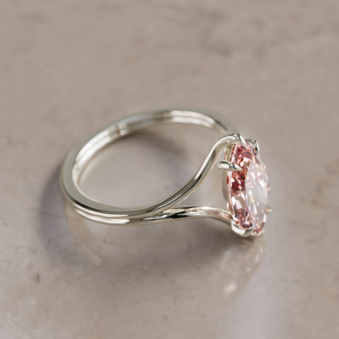 Nova Marquise Pink Lab Diamond Modern Unique Split Shank Engagement Ring By Valley Rose