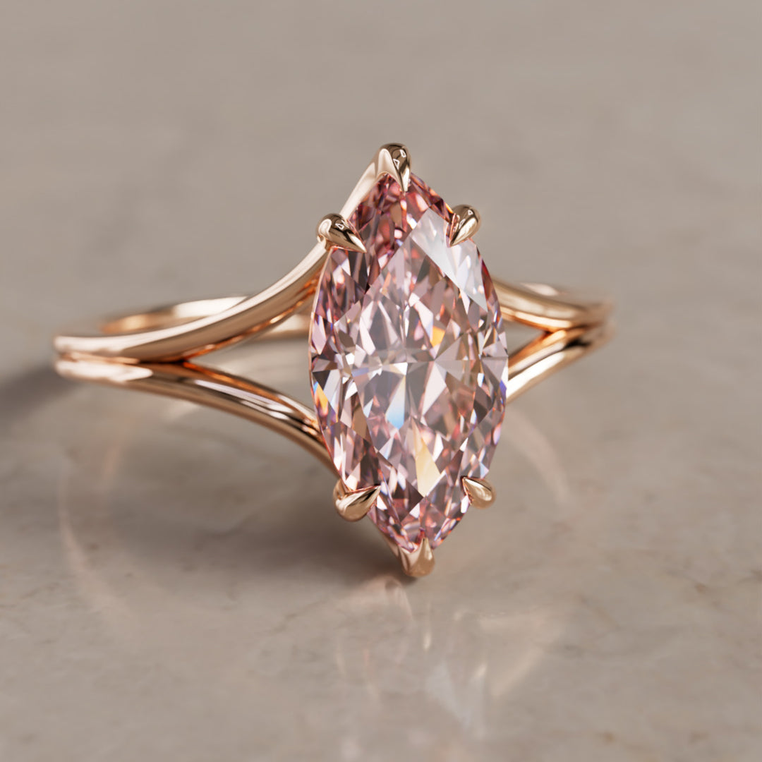 Nova Marquise Pink Lab Diamond Modern Unique Split Shank Engagement Ring By Valley Rose