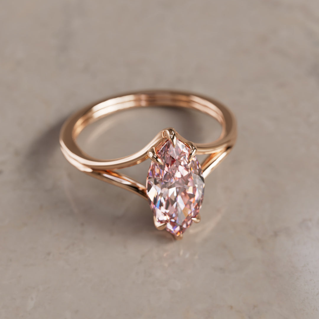 Nova Marquise Pink Lab Diamond Modern Unique Split Shank Engagement Ring By Valley Rose