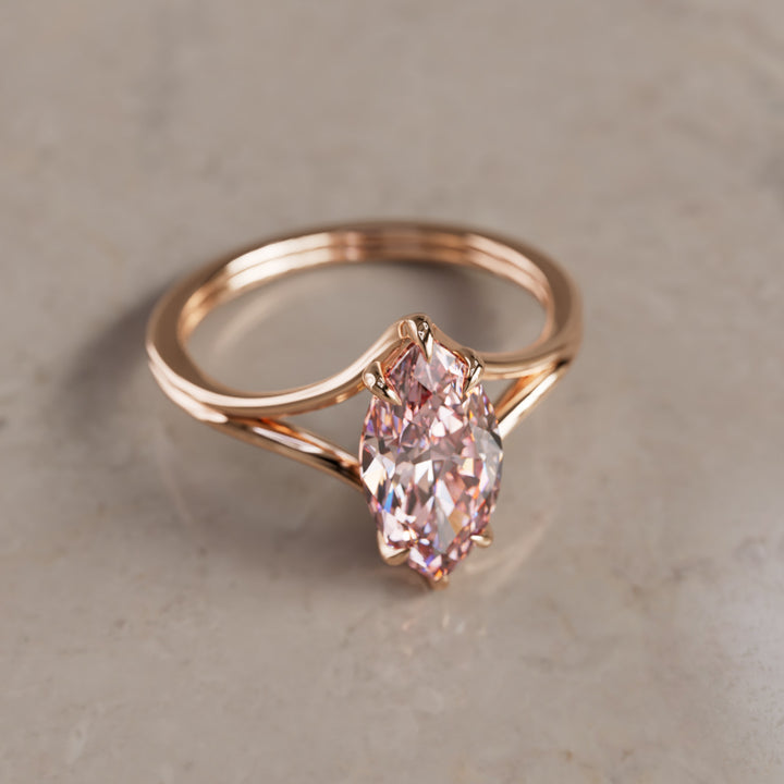 Nova Marquise Pink Lab Diamond Modern Unique Split Shank Engagement Ring By Valley Rose