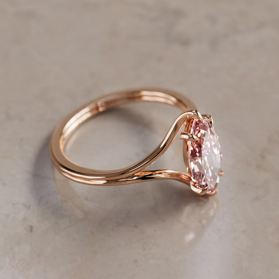 Nova Marquise Pink Lab Diamond Modern Unique Split Shank Engagement Ring By Valley Rose