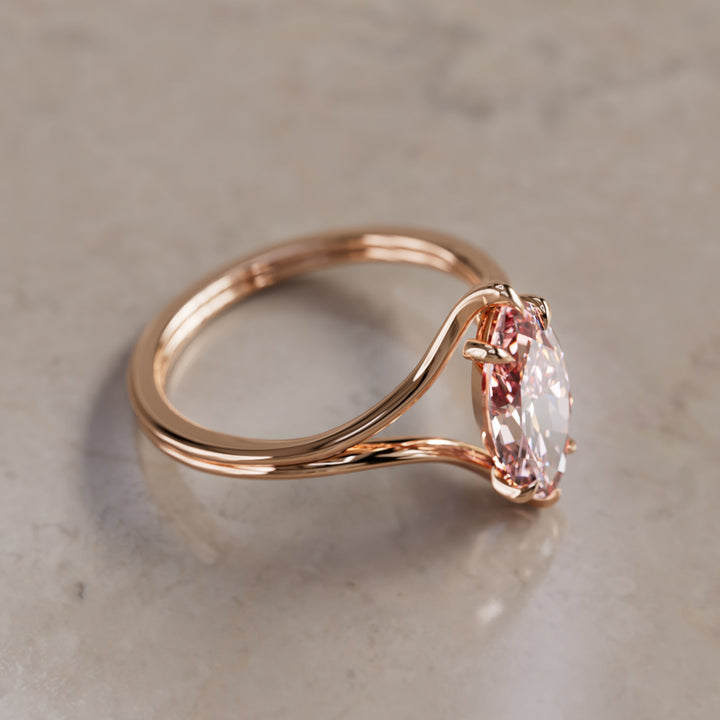 Nova Marquise Pink Lab Diamond Modern Unique Split Shank Engagement Ring By Valley Rose