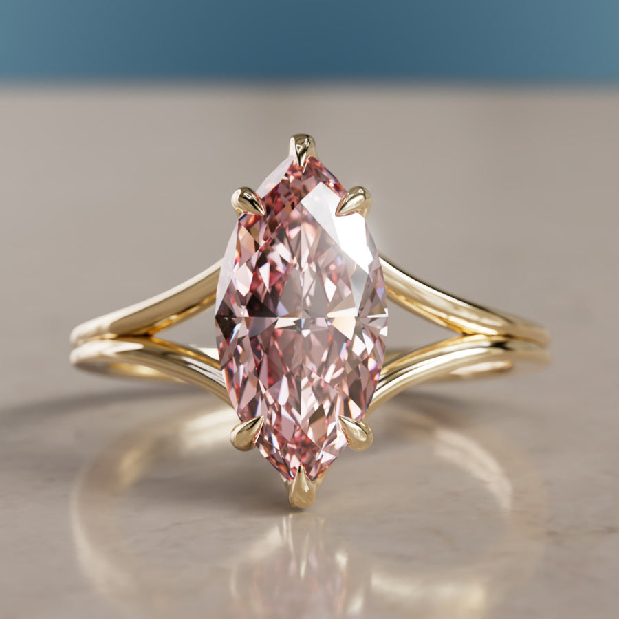 Nova Marquise Pink Lab Diamond Modern Unique Split Shank Engagement Ring By Valley Rose