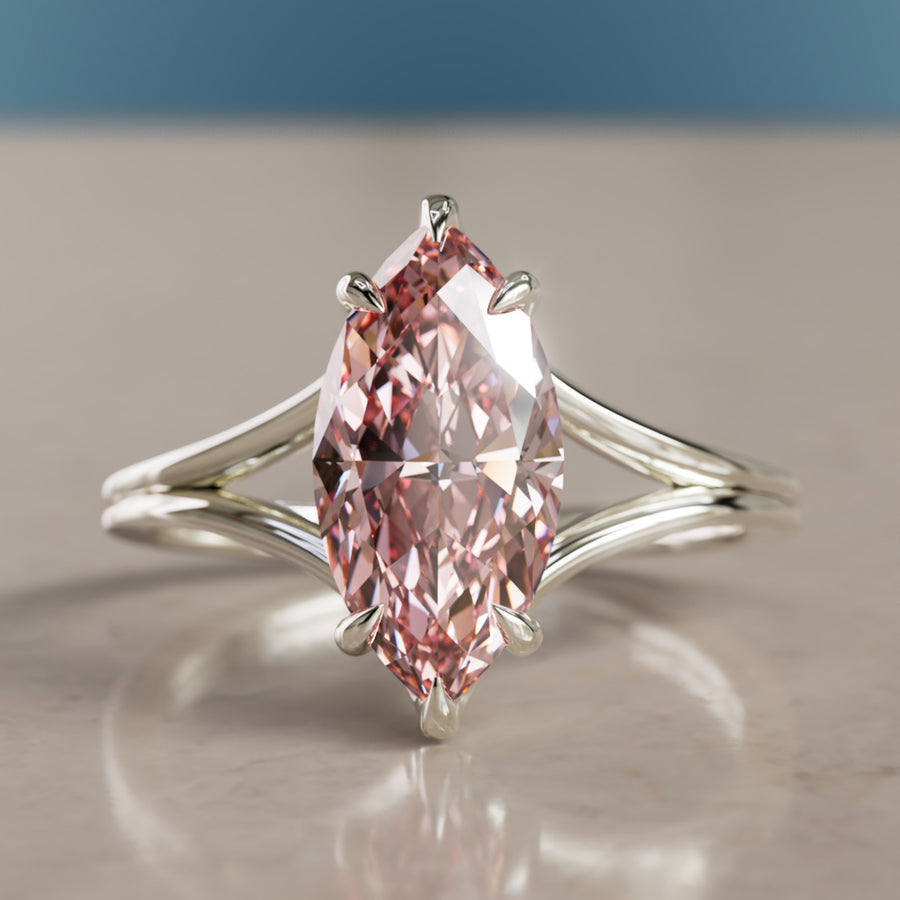 Nova Marquise Pink Lab Diamond Modern Unique Split Shank Engagement Ring By Valley Rose