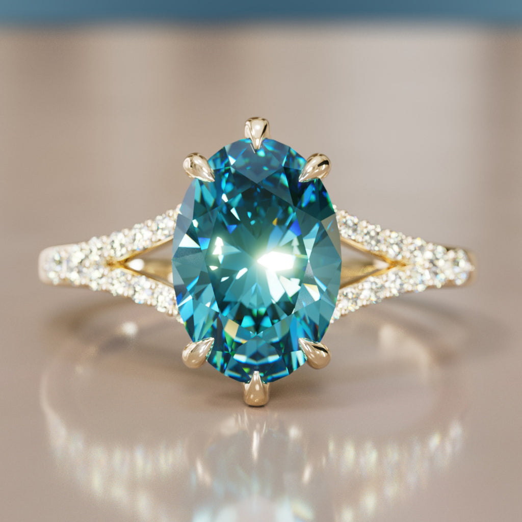 Octavia Oval Blue Sapphire Modern Unique Split Shank Engagement Ring By Valley Rose