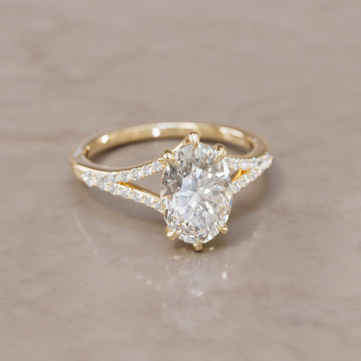 Unique Split Shank Engagement Ring with Oval Diamond By Valley Rose