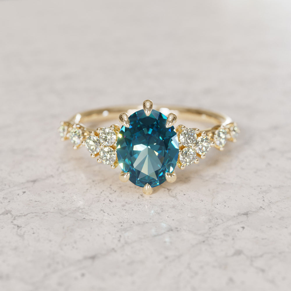 Celestial Engagement Ring with Oval Blue Sapphire and Diamonds By Valley Rose