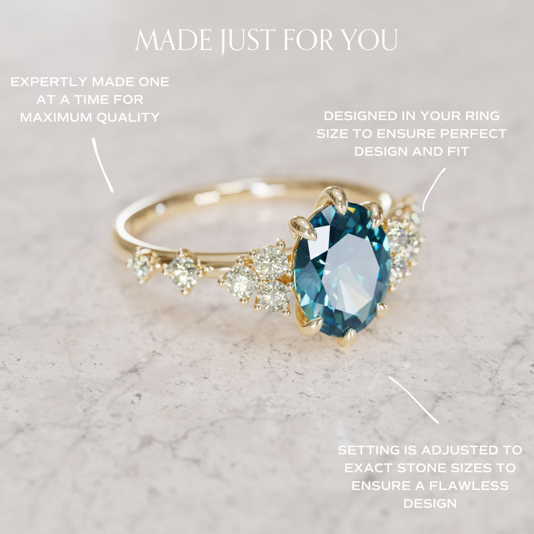 Celestial Engagement Ring with Oval Blue Sapphire and Diamonds By Valley Rose