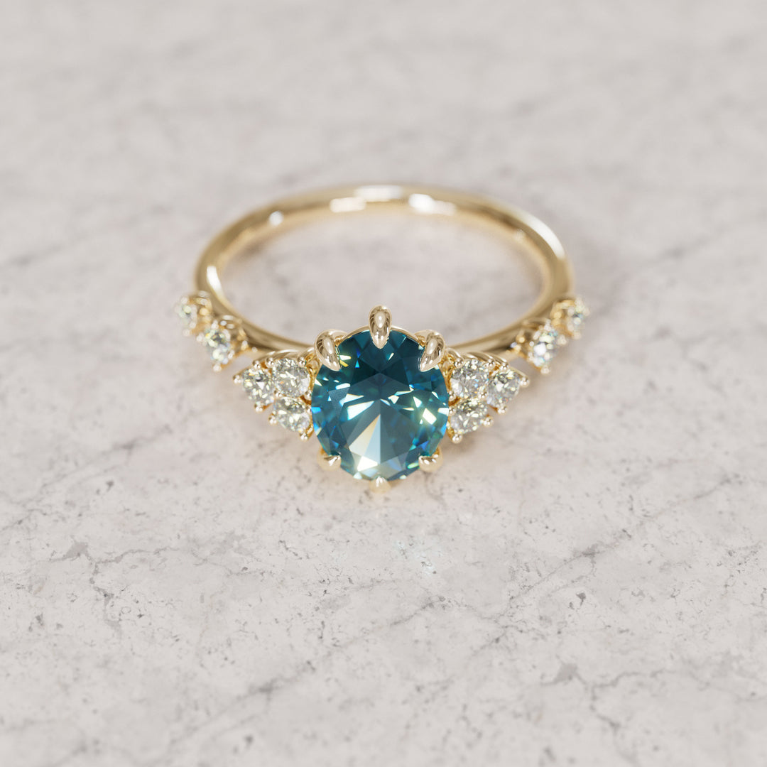Celestial Engagement Ring with Oval Blue Sapphire and Diamonds By Valley Rose
