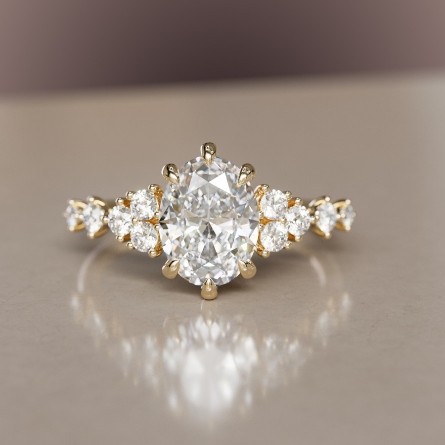 Unique Oval Engagement Ring with Celestial Fairytale Diamonds By Valley Rose