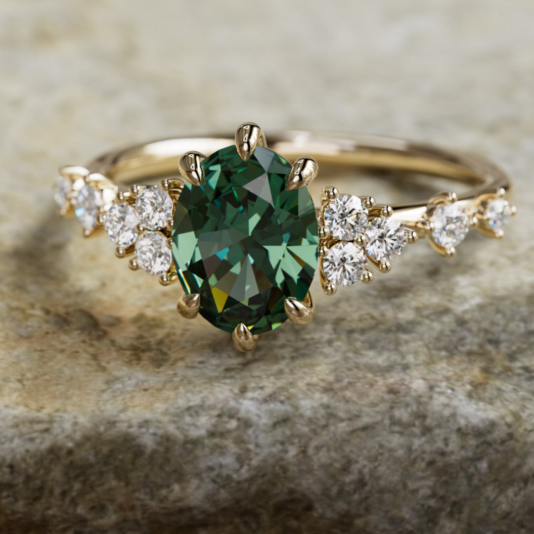 Odelia Oval Green Sapphire Unique Engagement Ring Nature Inspired By Valley Rose