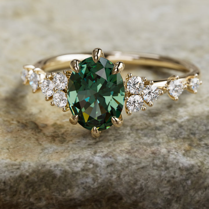 Odelia Oval Green Sapphire Unique Engagement Ring Nature Inspired By Valley Rose