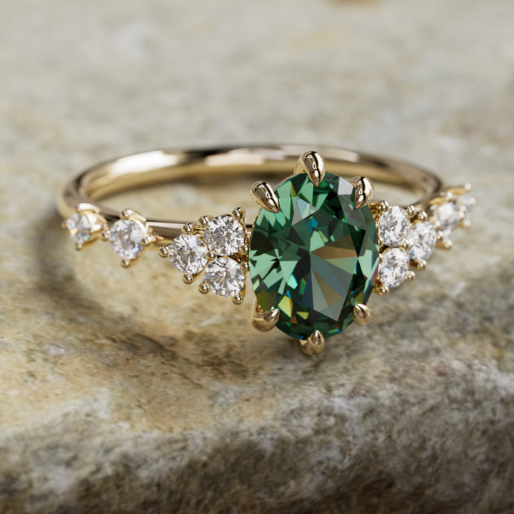 Odelia Oval Green Sapphire Unique Engagement Ring Nature Inspired By Valley Rose